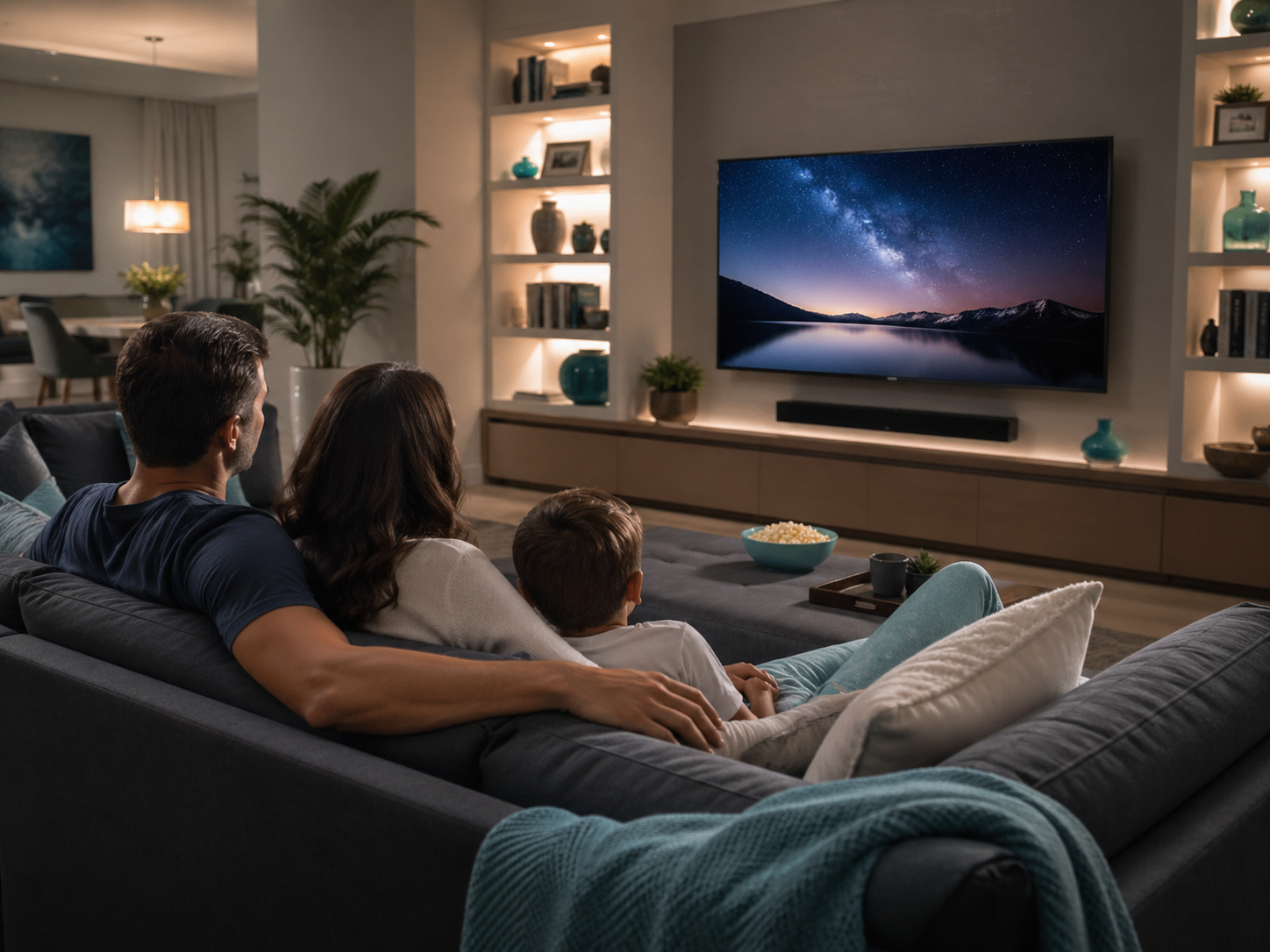 Familia viendo televisión